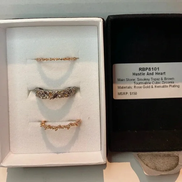 Bomb Party Ring 9 Hustle And Heart Luxe Band Smokey Topaz Brown Tourmaline W/CZ - Picture 3 of 7